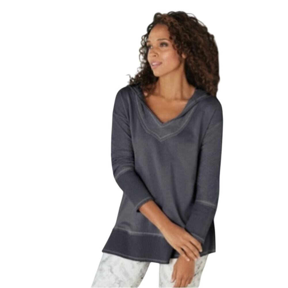 Soft Surroundings Oasis Hoodie Sz M Charcoal Gray Pullover Ribbed Oversized